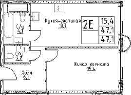 Планировка — Наметкин Тауэр, 2-комн., 47 м²