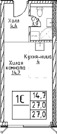 Планировка — Наметкин Тауэр, Студия, 27 м²
