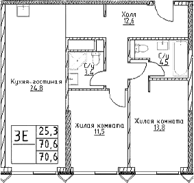 Планировка — Наметкин Тауэр, 3-комн., 71 м²
