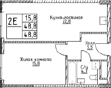Планировка — Наметкин Тауэр, 2-комн., 49 м²