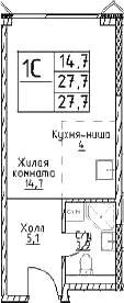 Планировка — Наметкин Тауэр, Студия, 28 м²