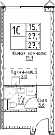 Планировка — Наметкин Тауэр, Студия, 27 м²