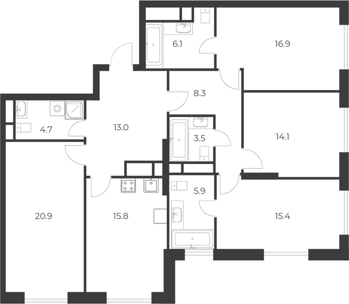 Планировка — Интонация, 4-комн., 125 м²
