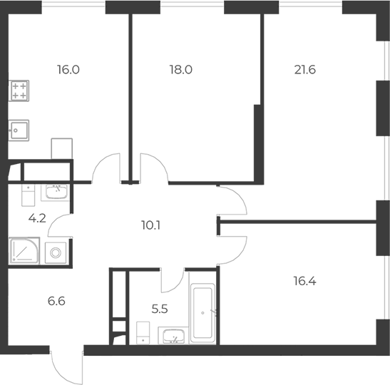 Планировка — Интонация, 3-комн., 98 м²
