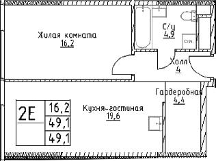 Планировка — Наметкин Тауэр, 2-комн., 49 м²