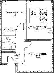 Планировка — Наметкин Тауэр, 3-комн., 58 м²