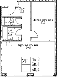 Планировка — Наметкин Тауэр, 2-комн., 58 м²