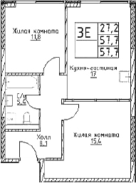 Планировка — Наметкин Тауэр, 3-комн., 58 м²