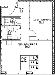 Планировка — Наметкин Тауэр, 2-комн., 58 м²