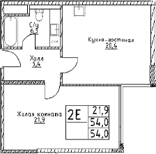 Планировка — Наметкин Тауэр, 2-комн., 54 м²