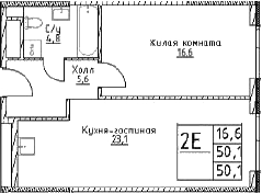 Планировка — Наметкин Тауэр, 2-комн., 50 м²