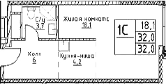 Планировка — Наметкин Тауэр, Студия, 32 м²