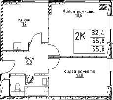 Планировка — Наметкин Тауэр, 2-комн., 56 м²