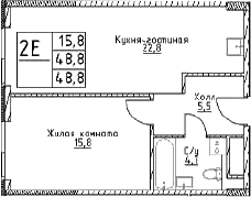 Планировка — Наметкин Тауэр, 2-комн., 49 м²