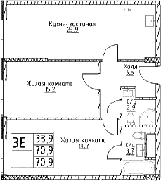 Планировка — Наметкин Тауэр, 3-комн., 71 м²