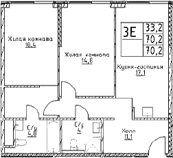 Планировка — Наметкин Тауэр, 3-комн., 70 м²