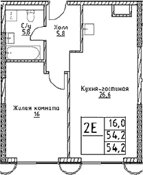 Планировка — Наметкин Тауэр, 2-комн., 54 м²