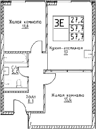 Планировка — Наметкин Тауэр, 3-комн., 58 м²