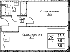 Планировка — Наметкин Тауэр, 2-комн., 50 м²