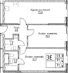 Планировка — Наметкин Тауэр, 3-комн., 71 м²