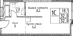 Планировка — Наметкин Тауэр, Студия, 32 м²
