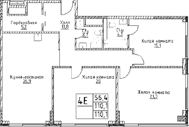 Планировка — Наметкин Тауэр, 4-комн., 110 м²