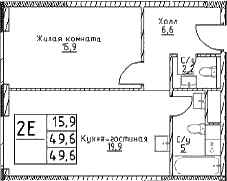 Планировка — Наметкин Тауэр, 2-комн., 50 м²