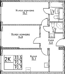 Планировка — Наметкин Тауэр, 2-комн., 71 м²