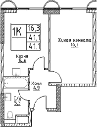 Планировка — Наметкин Тауэр, 1-комн., 41 м²