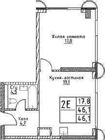 Планировка — Наметкин Тауэр, 2-комн., 46 м²