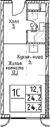 Планировка — Наметкин Тауэр, Студия, 24 м²