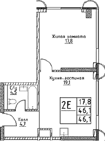 Планировка — Наметкин Тауэр, 2-комн., 46 м²