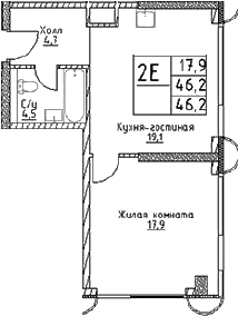 Планировка — Наметкин Тауэр, 2-комн., 46 м²