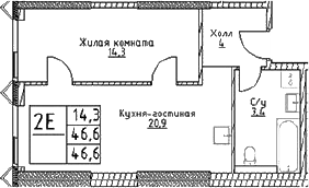Планировка — Наметкин Тауэр, 2-комн., 47 м²