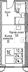 Планировка — Наметкин Тауэр, Студия, 25 м²