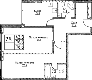 Планировка — Наметкин Тауэр, 2-комн., 79 м²