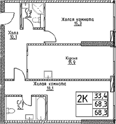 Планировка — Наметкин Тауэр, 2-комн., 68 м²