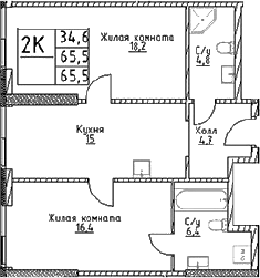 Планировка — Наметкин Тауэр, 2-комн., 66 м²