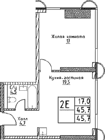 Планировка — Наметкин Тауэр, 2-комн., 46 м²
