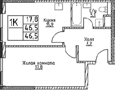 Планировка — Наметкин Тауэр, 1-комн., 47 м²