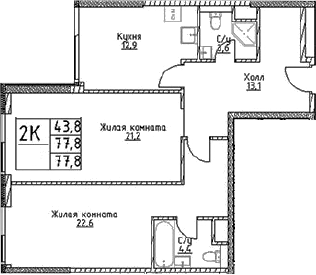Планировка — Наметкин Тауэр, 2-комн., 78 м²