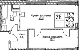 Планировка — Наметкин Тауэр, 2-комн., 46 м²