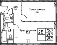 Планировка — Наметкин Тауэр, 2-комн., 50 м²