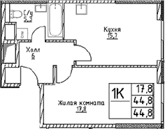 Планировка — Наметкин Тауэр, 1-комн., 45 м²
