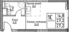 Планировка — Наметкин Тауэр, Студия, 27 м²