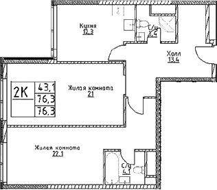 Планировка — Наметкин Тауэр, 2-комн., 76 м²
