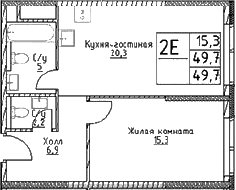 Планировка — Наметкин Тауэр, 2-комн., 50 м²