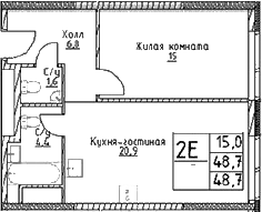 Планировка — Наметкин Тауэр, 2-комн., 49 м²