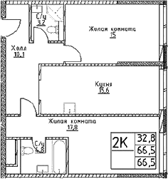 Планировка — Наметкин Тауэр, 2-комн., 67 м²