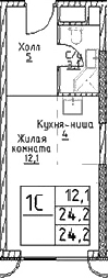 Планировка — Наметкин Тауэр, Студия, 24 м²